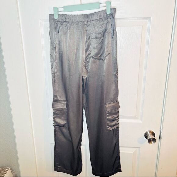 YOUNG FABULOUS & BROKE Finley Satin Cargo Pants Grey S NWT - Picture 8 of 10